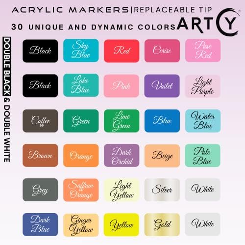 ארטסי אקריליק צבע עטים-30 אקריליק צבע סמני בינוני טיפ | נהדר עבור רוק ציור, בד, זכוכית, פורצלן, בד, נייר, חרס ופלסטיק